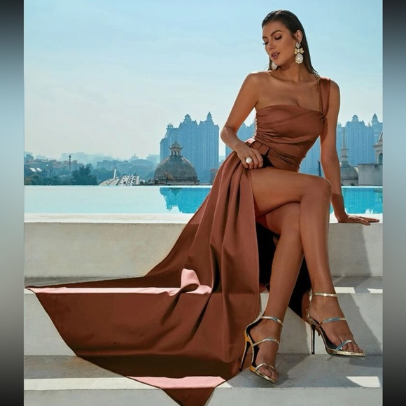 One Shoulder Wrap  Dress - Picture 1 of 4